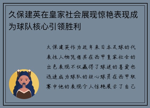 久保建英在皇家社会展现惊艳表现成为球队核心引领胜利