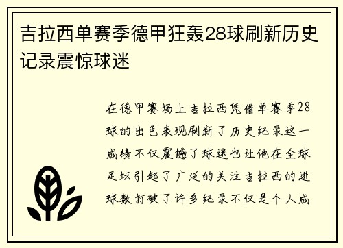 吉拉西单赛季德甲狂轰28球刷新历史记录震惊球迷