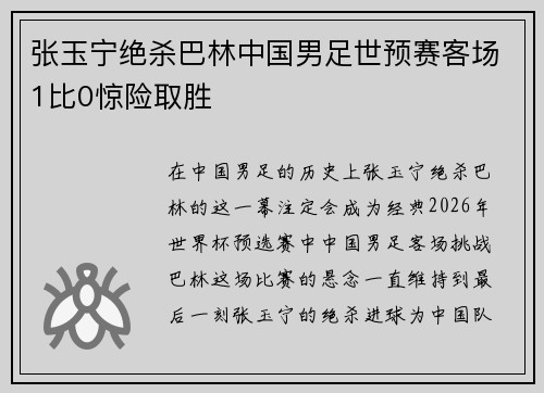 张玉宁绝杀巴林中国男足世预赛客场1比0惊险取胜
